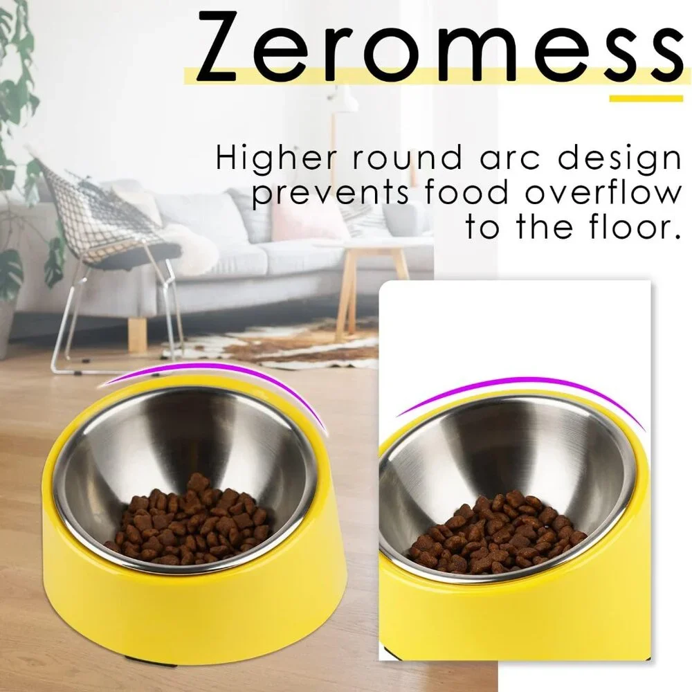 Yellow Slanted Dog Bowl, Non-Skid & Non-Spill, Small